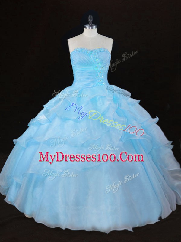 Flare Sweetheart Sleeveless Organza 15 Quinceanera Dress Ruffles Lace Up