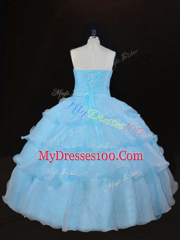 Flare Sweetheart Sleeveless Organza 15 Quinceanera Dress Ruffles Lace Up