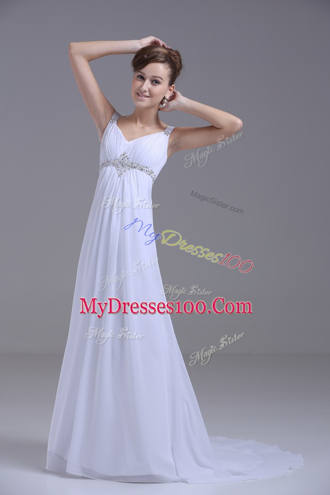 New Arrival White Empire Beading Wedding Gown Lace Up Chiffon Sleeveless