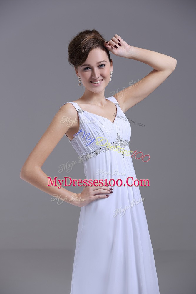 New Arrival White Empire Beading Wedding Gown Lace Up Chiffon Sleeveless