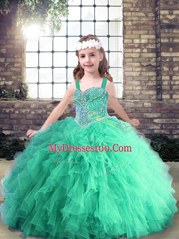 Turquoise Sleeveless Tulle Lace Up Evening Gowns for Party and Wedding Party