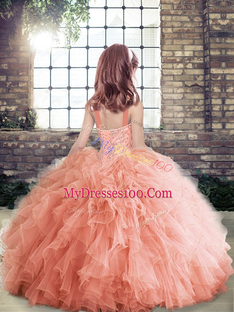 Turquoise Sleeveless Tulle Lace Up Evening Gowns for Party and Wedding Party