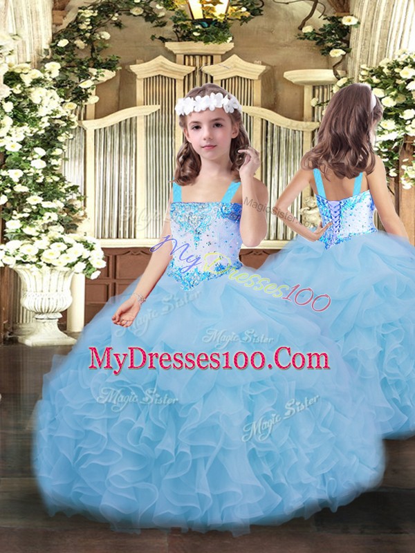 Blue Sweetheart Neckline Beading and Ruffles Sweet 16 Dress Sleeveless Lace Up