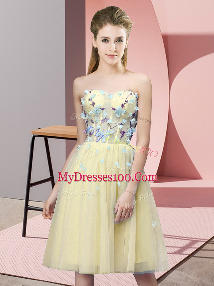 Lovely Sweetheart Sleeveless Tulle Bridesmaids Dress Appliques Lace Up