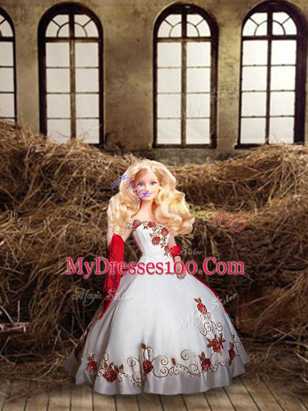 White And Red Satin Lace Up One Shoulder Sleeveless Floor Length Vestidos de Quinceanera Beading and Embroidery