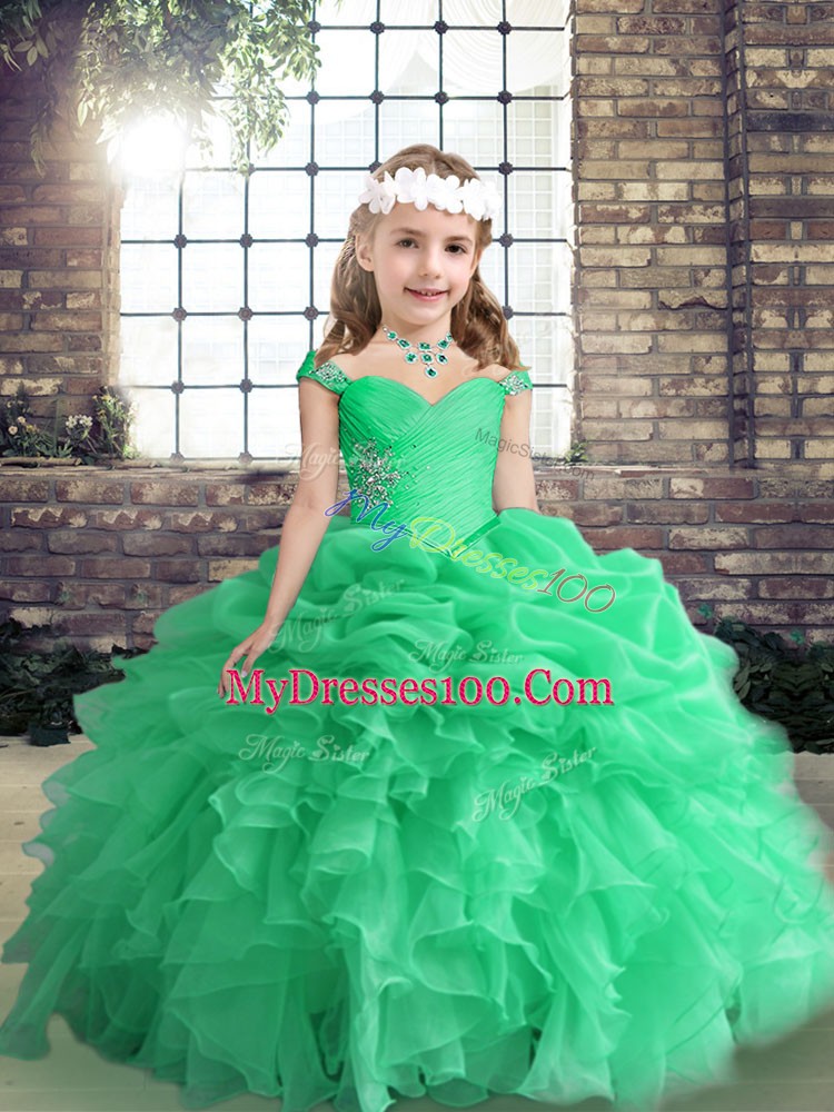 Custom Made Floor Length Ball Gowns Sleeveless Apple Green Little Girls Pageant Dress Lace Up