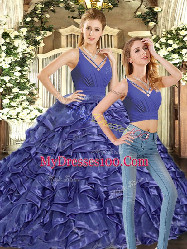 Custom Design Lavender Sleeveless Organza Brush Train Backless Sweet 16 Dress for Sweet 16 and Quinceanera