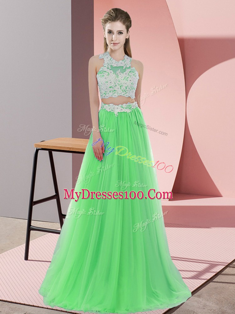 Floor Length Two Pieces Sleeveless Green Damas Dress Zipper