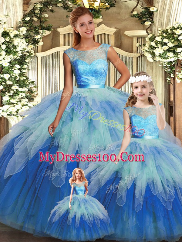 Modern Multi-color Sleeveless Floor Length Beading and Ruffles Backless 15th Birthday Dress