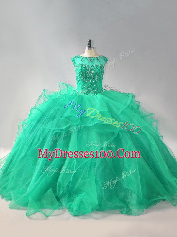Organza Sleeveless Sweet 16 Dress and Beading and Ruffles