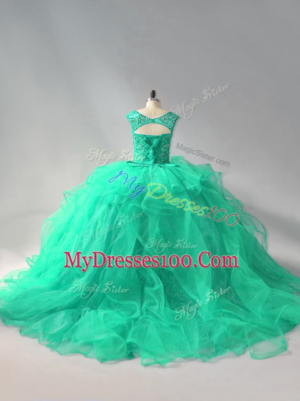 Organza Sleeveless Sweet 16 Dress and Beading and Ruffles