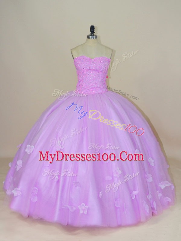 Tulle Sleeveless Floor Length 15th Birthday Dress and Hand Made Flower