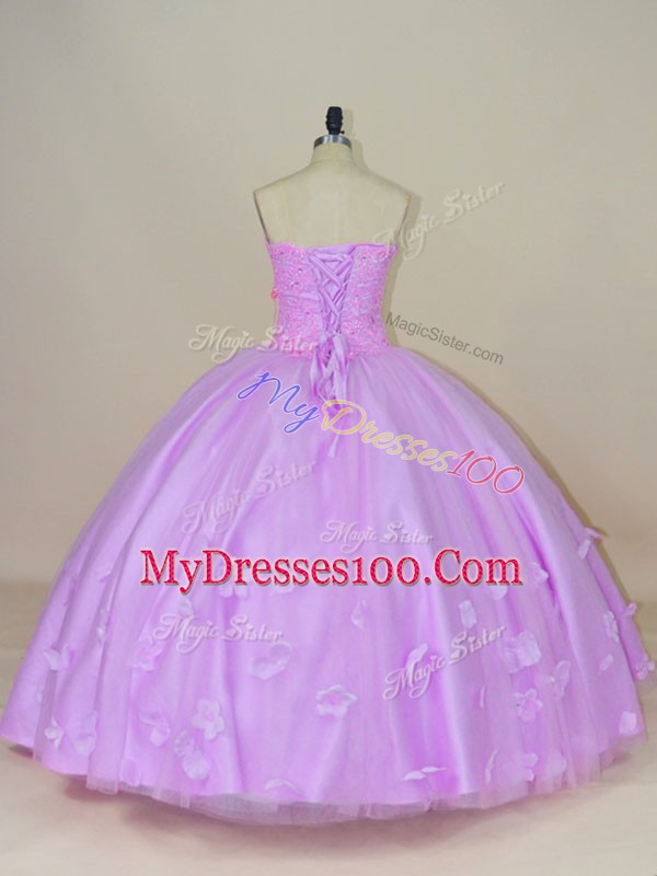 Tulle Sleeveless Floor Length 15th Birthday Dress and Hand Made Flower