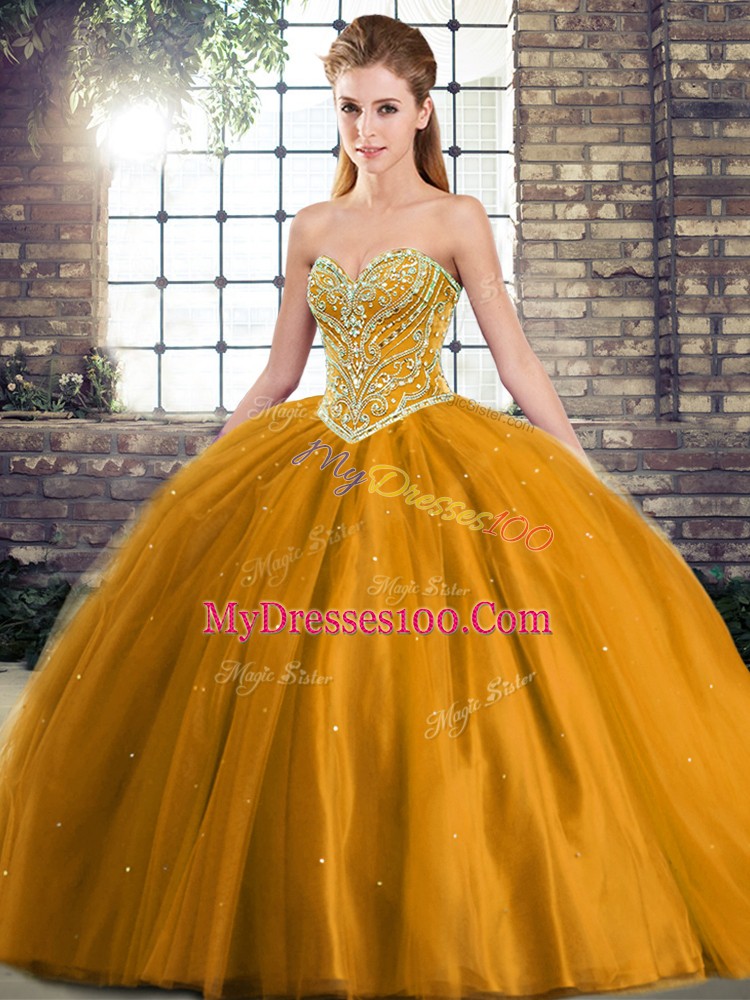 Great Tulle Sleeveless Sweet 16 Dress Brush Train and Beading