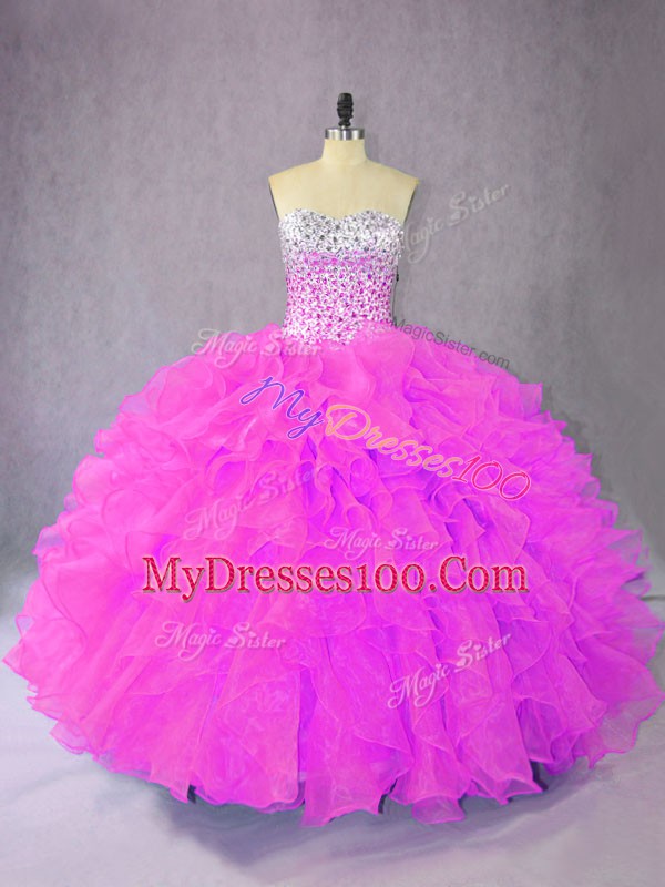 Pretty Sweetheart Sleeveless 15 Quinceanera Dress Floor Length Ruffles Lilac Organza