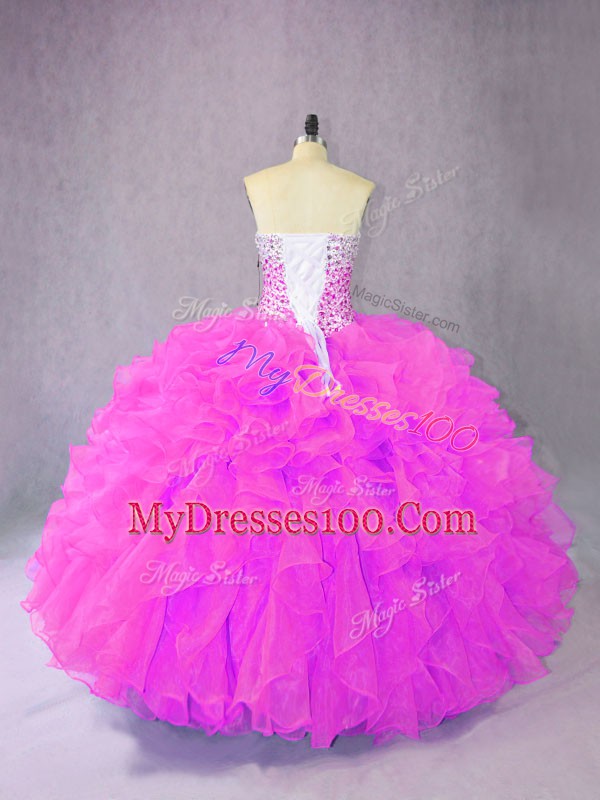 Pretty Sweetheart Sleeveless 15 Quinceanera Dress Floor Length Ruffles Lilac Organza