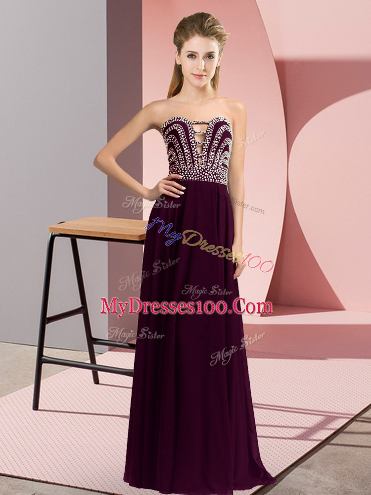 Sweetheart Sleeveless Chiffon Prom Gown Beading Lace Up