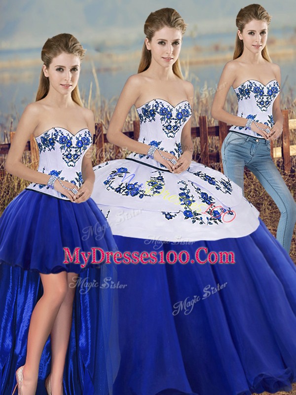 Royal Blue Sleeveless Embroidery and Bowknot Floor Length Quinceanera Gowns