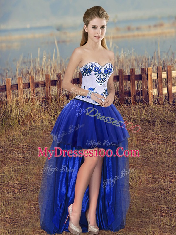 Royal Blue Sleeveless Embroidery and Bowknot Floor Length Quinceanera Gowns