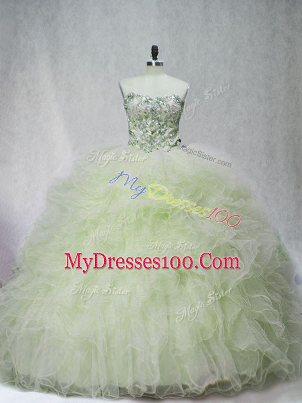 Yellow Green Sweetheart Neckline Beading Quinceanera Dresses Sleeveless Lace Up