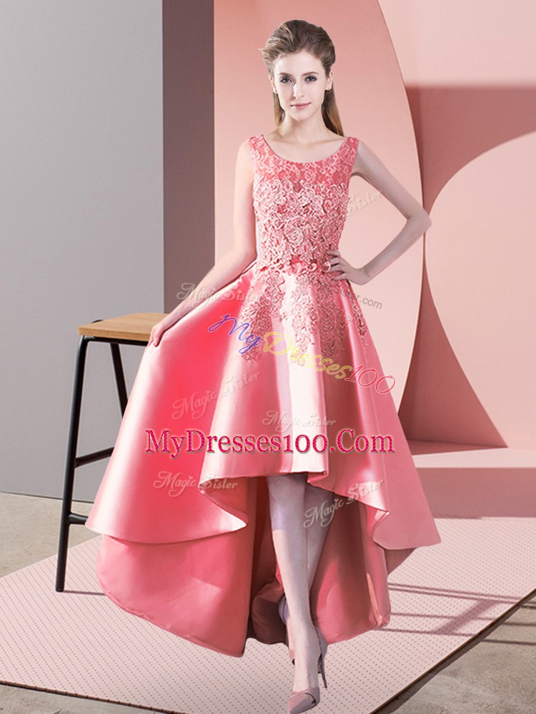 Artistic Scoop Sleeveless Satin Bridesmaid Gown Lace Zipper