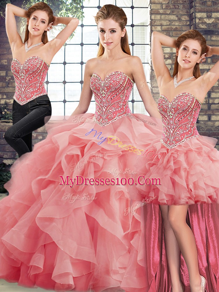 Tulle Sleeveless Vestidos de Quinceanera Brush Train and Beading and Ruffles
