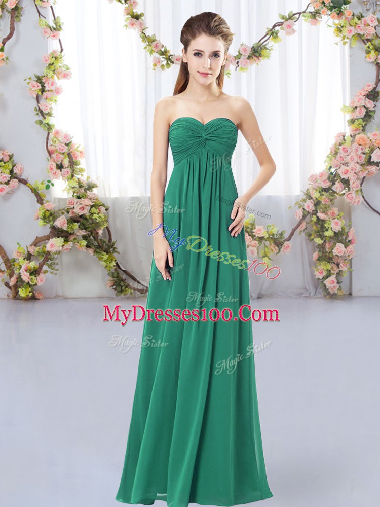 Best Dark Green Sleeveless Ruching Floor Length Bridesmaid Dresses