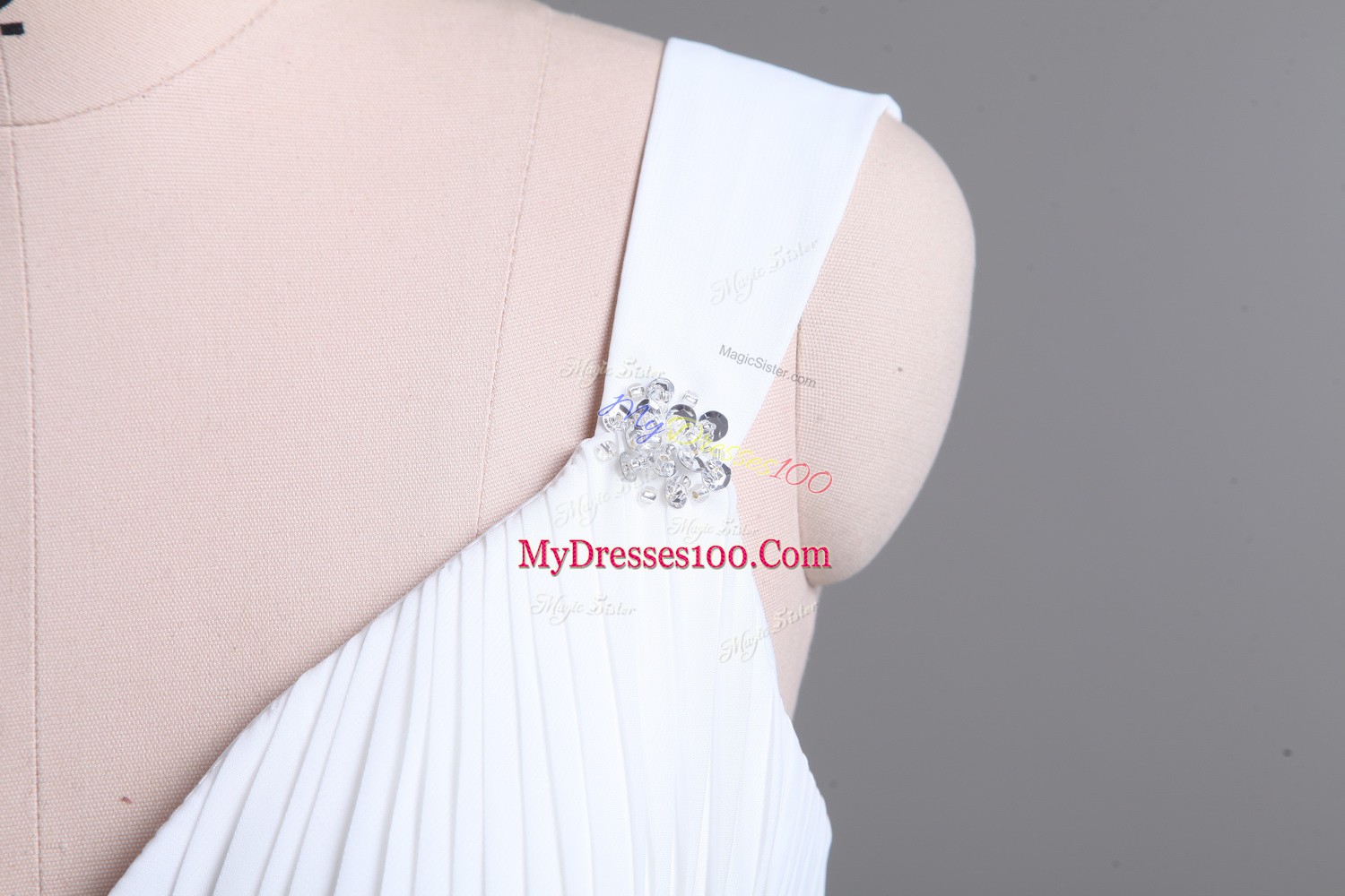 Wonderful White Straps Lace Up Beading Wedding Dress Sweep Train Sleeveless