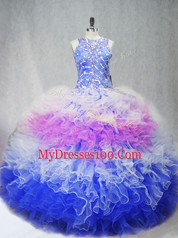 Affordable Multi-color Sleeveless Beading and Ruffles Zipper 15th Birthday Dress