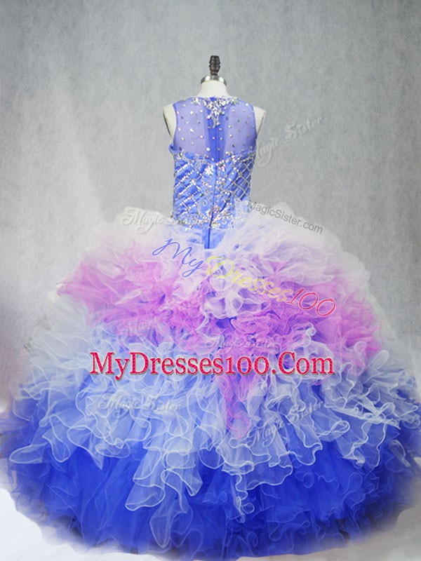 Affordable Multi-color Sleeveless Beading and Ruffles Zipper 15th Birthday Dress