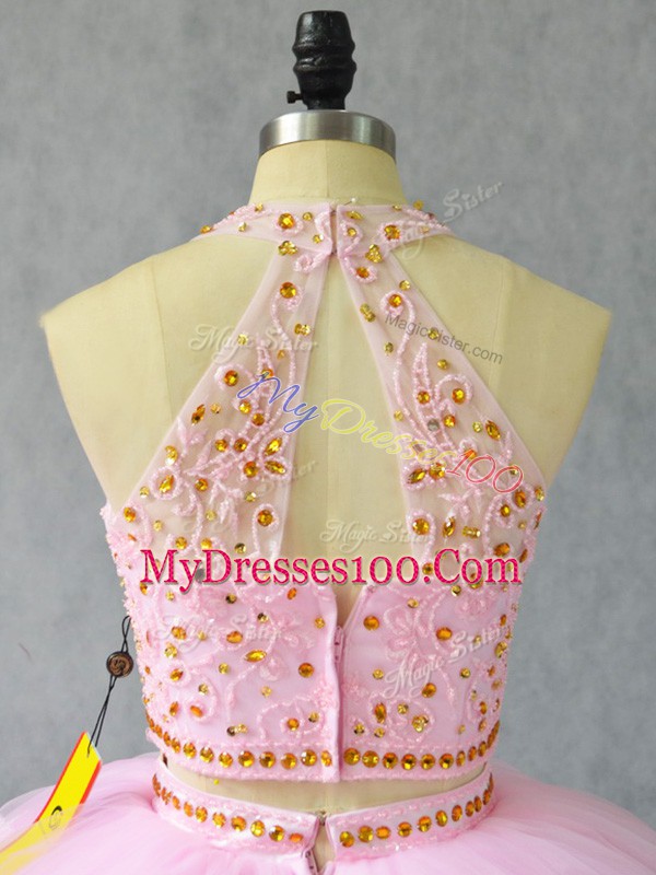 Exquisite Beading and Appliques Quinceanera Gowns Baby Pink Zipper Sleeveless Court Train