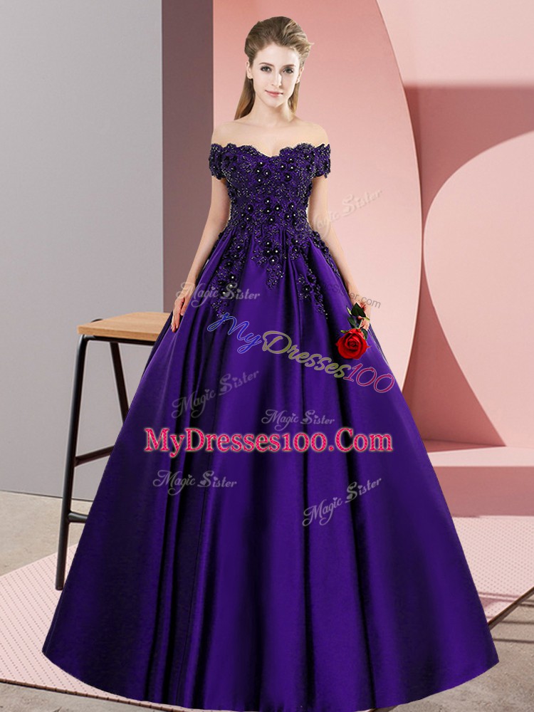 Purple Zipper Ball Gown Prom Dress Lace Sleeveless Floor Length