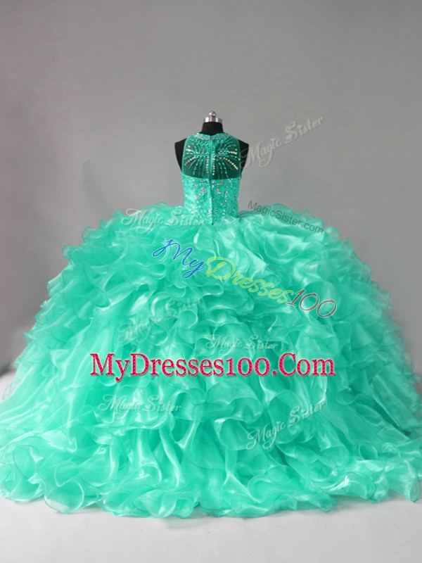 Custom Made Ball Gowns Sleeveless Aqua Blue Quinceanera Gowns Brush Train Zipper
