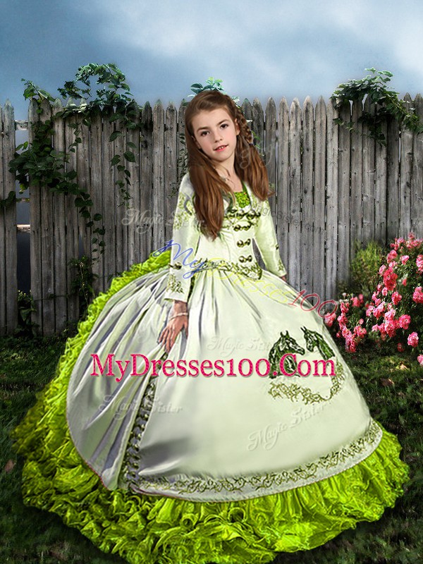 Enchanting White Pageant Gowns For Girls Straps Sleeveless Sweep Train Lace Up