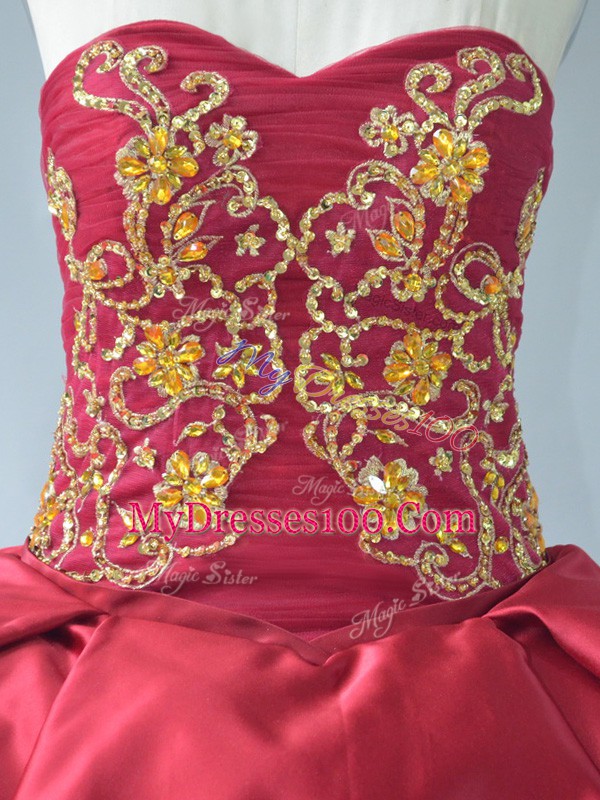 Fancy Wine Red Ball Gowns Beading and Embroidery 15th Birthday Dress Lace Up Satin and Tulle Sleeveless