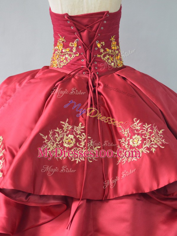 Fancy Wine Red Ball Gowns Beading and Embroidery 15th Birthday Dress Lace Up Satin and Tulle Sleeveless
