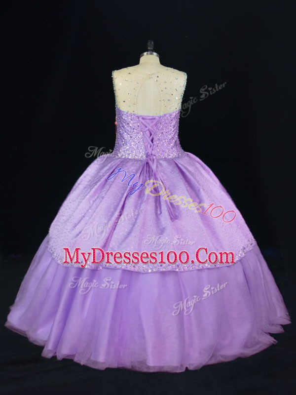 Flirting Lavender Sleeveless Beading Floor Length Vestidos de Quinceanera