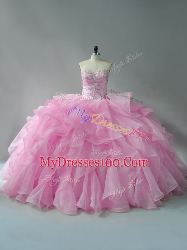 Sweetheart Sleeveless Lace Up Sweet 16 Dress Baby Pink Organza