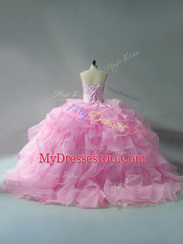 Sweetheart Sleeveless Lace Up Sweet 16 Dress Baby Pink Organza