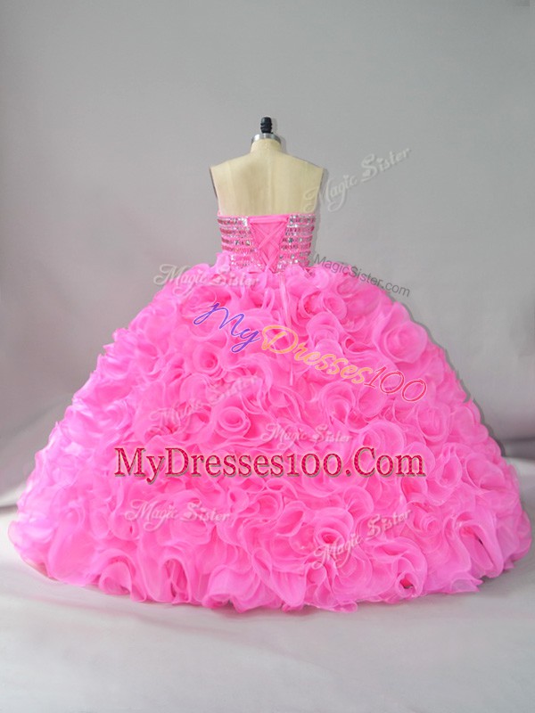 Hot Selling Hot Pink Lace Up Sweet 16 Quinceanera Dress Beading and Ruffles Sleeveless Floor Length