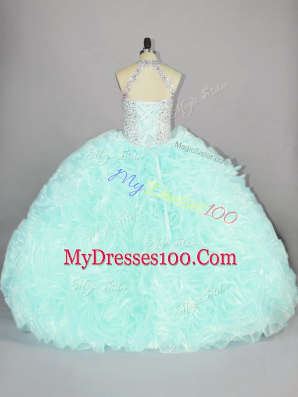 Apple Green Ball Gowns Beading and Ruffles Sweet 16 Dress Lace Up Organza Sleeveless Floor Length