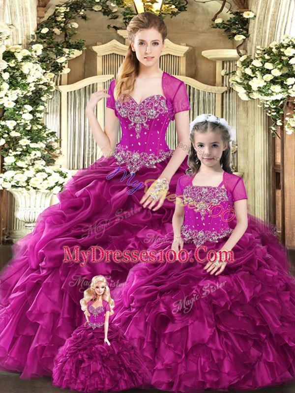 Elegant Organza Sleeveless Floor Length Sweet 16 Dress and Beading and Ruffles and Pick Ups