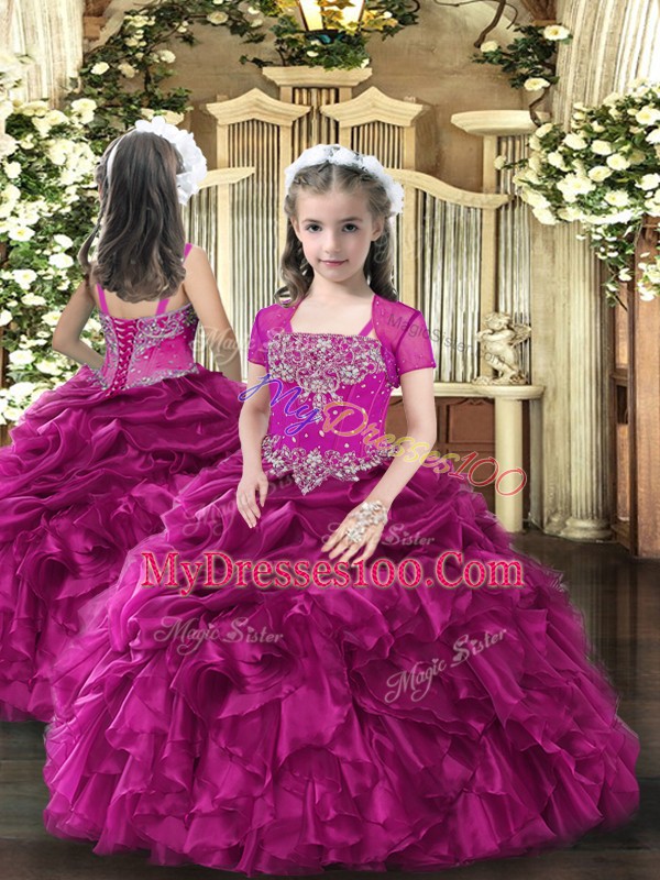 Elegant Organza Sleeveless Floor Length Sweet 16 Dress and Beading and Ruffles and Pick Ups