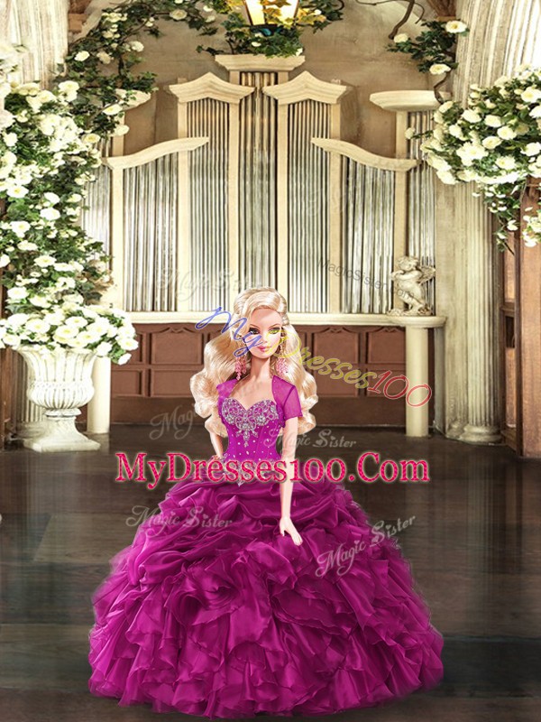 Elegant Organza Sleeveless Floor Length Sweet 16 Dress and Beading and Ruffles and Pick Ups
