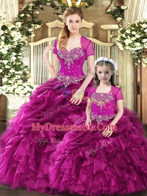 Elegant Organza Sleeveless Floor Length Sweet 16 Dress and Beading and Ruffles and Pick Ups