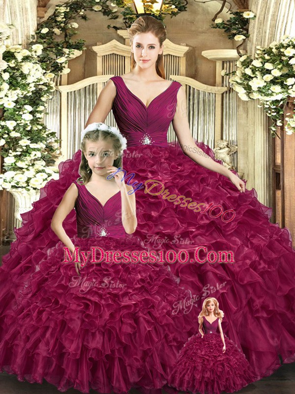 Beauteous Sleeveless Beading and Ruffles Backless Ball Gown Prom Dress