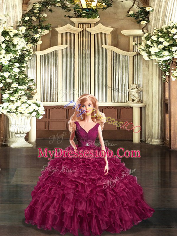 Beauteous Sleeveless Beading and Ruffles Backless Ball Gown Prom Dress