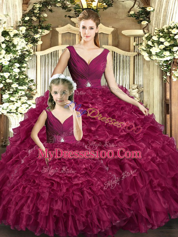 Beauteous Sleeveless Beading and Ruffles Backless Ball Gown Prom Dress