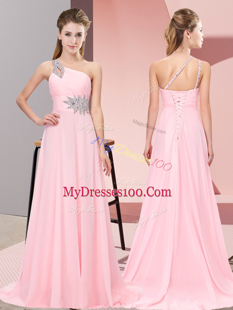 Eye-catching Sleeveless Brush Train Beading Side Zipper Homecoming Dress