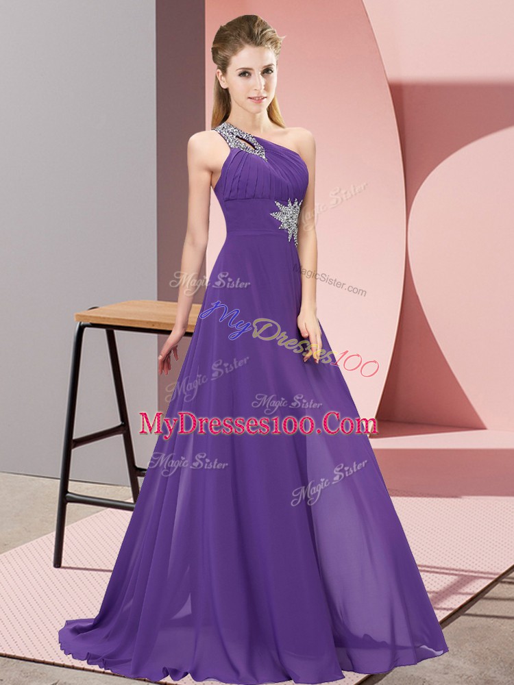 Floor Length Lace Up Custom Made Purple for Prom and Party with Beading